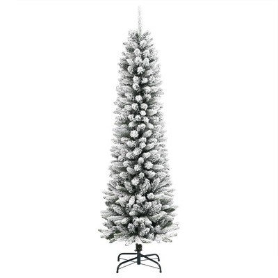 vidaXL Artificial Slim Christmas Tree - 47.2" Height, Flocked Snow Decoration, PVC & PE, Realistic Holiday Decor