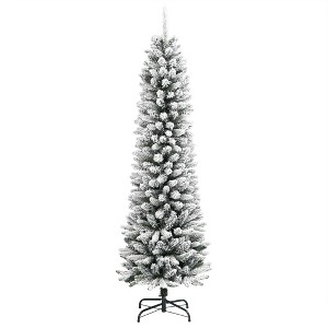 vidaXL Artificial Slim Christmas Tree - 47.2" Height, Flocked Snow Decoration, PVC & PE, Realistic Holiday Decor - 1 of 4