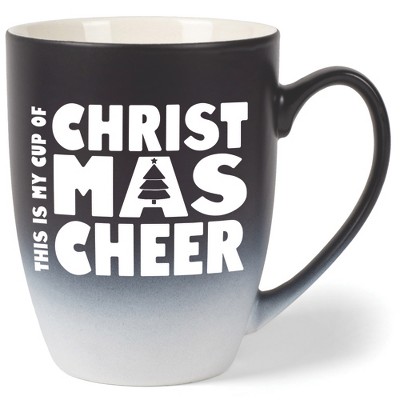 Elanze Designs This is My Cup of Christmas Cheer Two Toned Ombre Matte Black and White 12 ounce Ceramic Stoneware Coffee Cup Mug