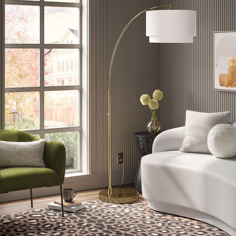 Knurled Metal Arc Floor Lamp with Tiered Shade Brass - Threshold™, 4 of 9