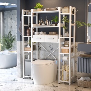 Besiost 7-11-Tier Bathroom Organizer with Adjustable Shelf, Over The Toilet Storage Rack with 4 Hooks and Drawers - 1 of 4