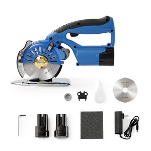 VEVOR Fabric Cutter, 5-Speed Cordless Electric Rotary,1.1" Cutting Thickness, Octagonal Knife, with Replacement Blade and Battery Charger,Blue&Silver - 1 of 4
