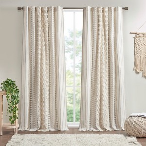 Elegant Chenille Cotton Printed Window Panel, Textured Artisanal Light Filtering Curtain fits Various Room Decor for All Season - 1 of 4