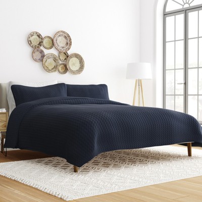 Quilted Coverlet and Shams Set Damask Square Herringbone Pattern - Becky Cameron