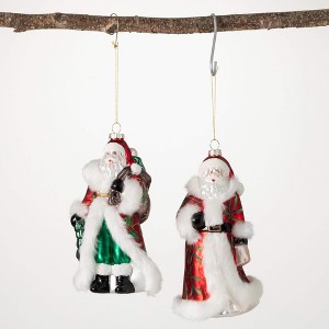 7.75"H and 8.25"H Sullivans Red Santa Ornament - Set of 2  Multicolored Christmas Ornaments - 1 of 2