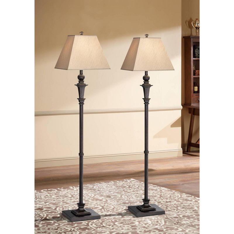 Regency Hill Madison Italian Traditional 59" Tall Standing Floor Lamps Set of 2 Lights Brown Metal Bronze Finish Living Room Bedroom House Reading, 2 of 9