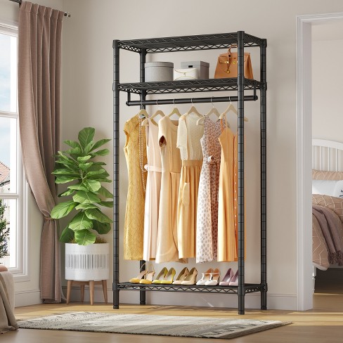 Freestanding Closet Organizer, Heavy Duty Clothes Garment Rack with Shelves