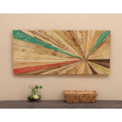 39" x 18" Multicolor Teak Wood Starburst Handmade Radial Wall Decor