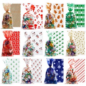 Joyfy 144 Pcs Christmas Cellophane Bags with Ribbon, 11" X 5" Candy Cookie Bags for Holiday Treats Christmas Party Favors Supplies, Xmas Goodie Bags - 1 of 4