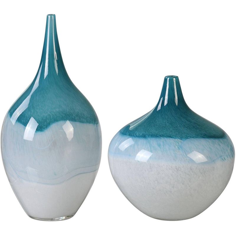 Uttermost Carla Teal Green and White 2-Piece Glass Vase Set, 1 of 2