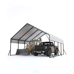 20'x20' Heavy Duty Metal Carport - 14,000LB Snow Load, 12 Beaufort Wind Rated, Permanent Shelter for 2 Cars, Trucks & Tractors - 1 of 4