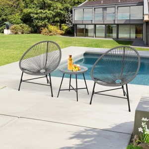 3-Piece Outdoor Seating Acapulco Chair Set, Modern Patio Furniture Set With Woven Rope Chairs and Glass Top Table for Deck, Balcony, Poolside - 1 of 4