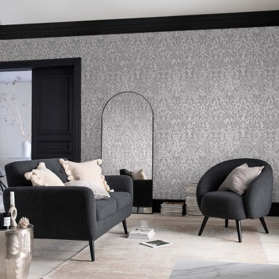 Luxurious Grey Damask Metallic Wallpaper Roll