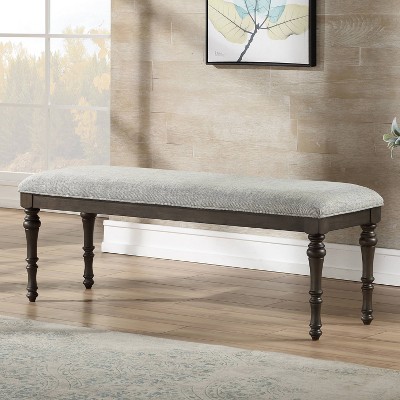 Transitional Linnett 54" Upholstered Bench in Gray Linen