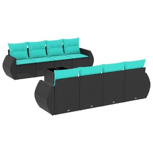 vidaXL 9 Piece Garden Sofa Set with Cushions Black and Blue Poly Rattan - 1 of 4