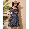 Women's Maternity Dress Square Neck Smocked Waist Puff Sleeve Floral Print Casual Midi Dress - 3 of 4