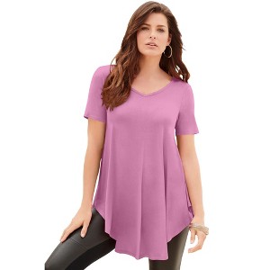 Roaman's Women's Plus Size Ultra Drape V Neck Swing Tunic - 1 of 4