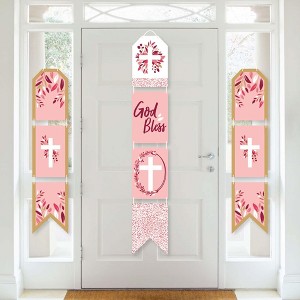 Big Dot of Happiness Pink Elegant Cross - Hanging Vertical Paper Door Banners - Girl Religious Party Wall Decoration Kit - Indoor Door Decor - 1 of 4