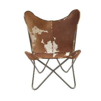 Rustic Cowhide Leather Butterfly Chair Brown - Olivia & May
