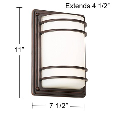 Modern Bronze Wall Sconce Duo 13" Hardwired Steel Frame with Opal Glass