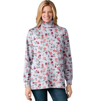 Woman Within Women's Plus Size Perfect Printed Long-Sleeve Turtleneck Tee