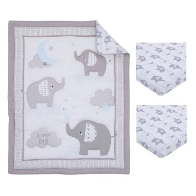 NoJo Elephant Stroll Dream Big Clouds Nursery Mini Crib Bedding Set - 3pc