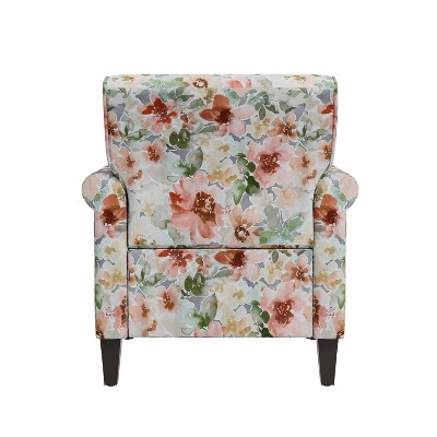 Orange and Green Floral Rolled Arm Accent Chair