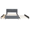 MAYEERTY Full Size Upholstered Platform Bed, Brick Pattern Headboard Twin Trundle Linen Fabric, Bedroom, Beige - 3 of 4