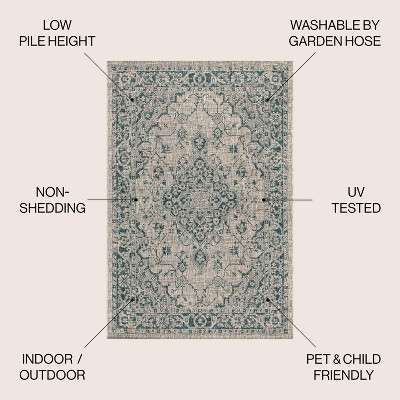 Rozetta Gray and Teal Medallion Synthetic Area Rug