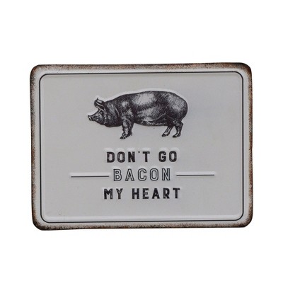 VIP Metal 8.13 in. Off-White Embossed Sign Bacon my Heart