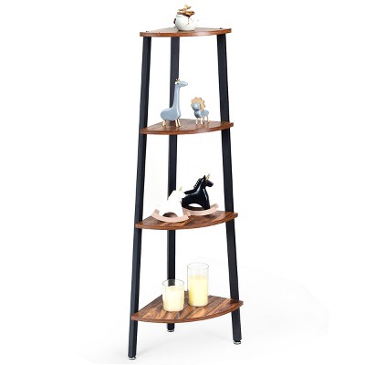 Tangkula 4-layers Corner Shelf Metal Storage Rack Bookcase Display Stand Wood