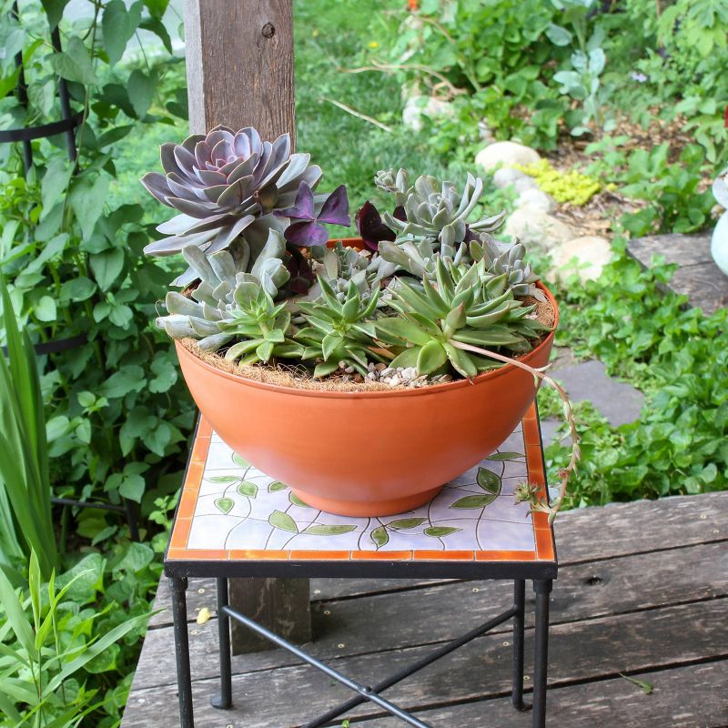8&#34; Wide Planter Bowl Burnt Sienna Galvanized Steel with Black Wrought Iron Plant Stand - ACHLA Designs, 4 of 5