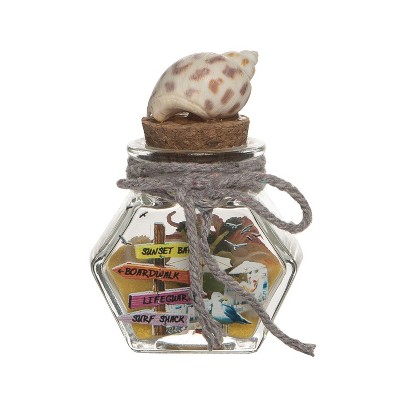 Beachcombers Glass Bottle With Printed Signs, Sand & Toys 2.16 x 1.37 x 3.14 Inches.