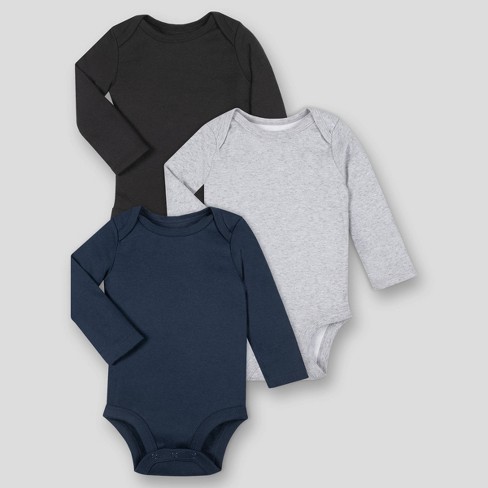 Lamaze Baby 3pk Organic Cotton Solid Long Sleeve Bodysuit - Black/gray/navy  18m : Target