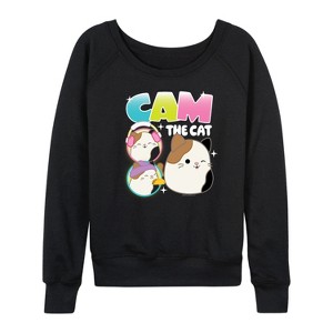 Women's - Squishmallows - Cam The Cat Lightweight French Terry Wide Neck Long Sleeve Graphic Shirt - 1 of 4