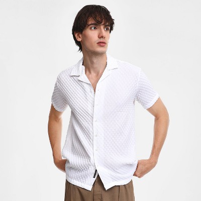 Campus Sutra Men Men's Chalk White Self-Design Block Shirt