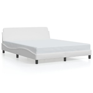 vidaXL White Faux Leather Double Bed Frame with Headboard - 59.8"x79.9" - Modern Waved Side Design, Sturdy Legs, Plywood Slats - 1 of 4