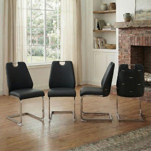 Gulches Black Faux Leather Dining Chairs Set of 4, High Back Upholstered Chairs with Gold Mesh Texture, Silver Back Ring & Chrome Pull Handle - 1 of 4