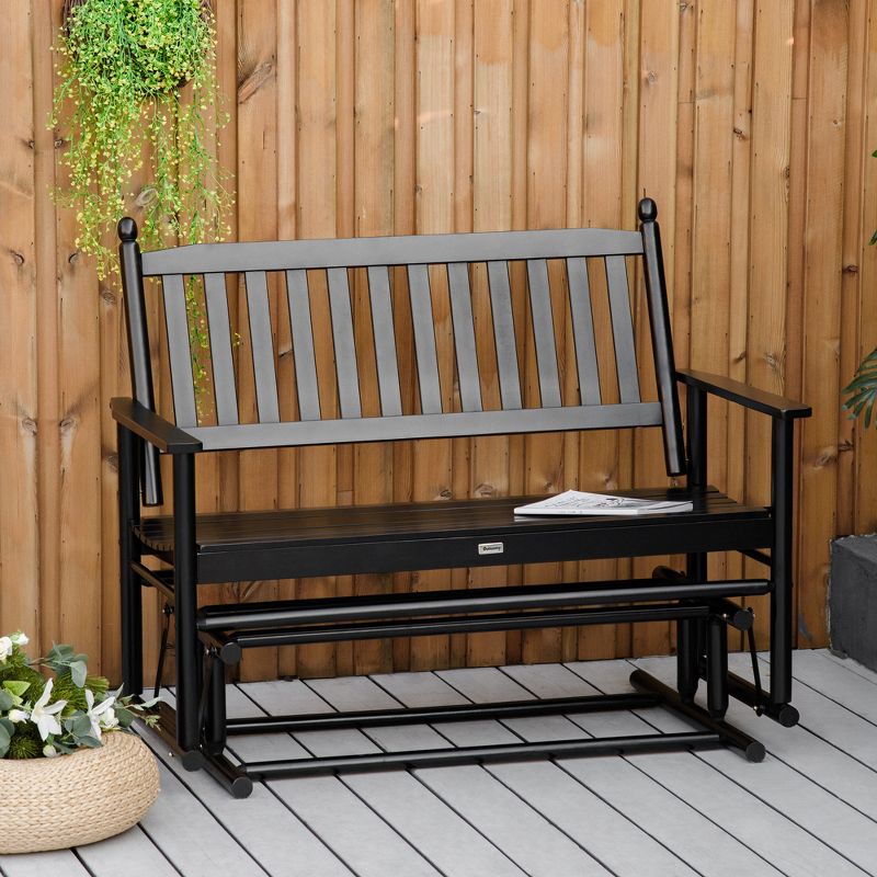 Outsunny Patio Glider Bench, Outdoor Swing Rocking Chair Loveseat with Wooden Frame, 3 of 7