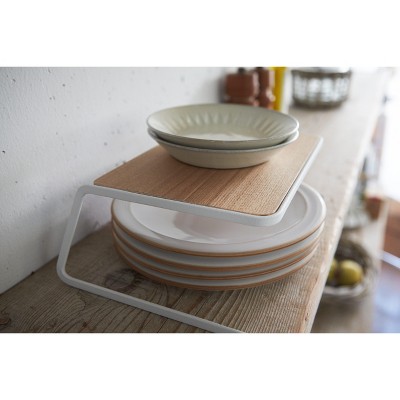 White Steel and Wood Large Kitchen Dish Riser