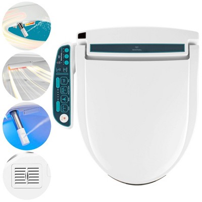 Elongated White Electric Bidet Toilet Seat with Side Panel