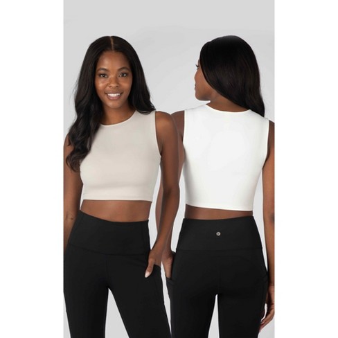 Yogalicious Women's 2 Pack Nicki Pure Cloud Muscle Cropped Tank Top Navy  Black