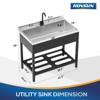 ROVSUN Black Stainless Steel Utility Sink with Towel Rack and Storage Shelf, 25.7"D x 20.7"W x 39.5"H, Freestanding Laundry & Prep Sink - 3 of 4