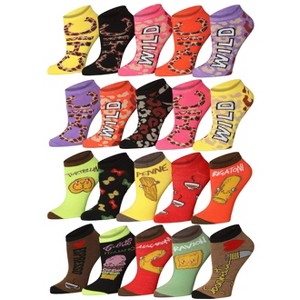 Tipi Toe Women's 20 Pairs Colorful Wild Chic Palette Patterned Low Cut/No Show Socks - 1 of 4