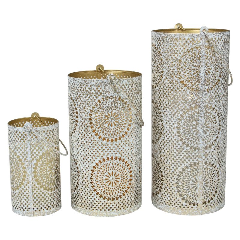 Northlight Set of 3 White and Gold Moroccan Style Pillar Candle Lanterns 10", 3 of 6