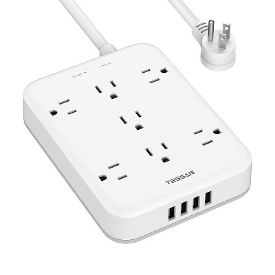 TESSAN Mountable Power Strip Extension Cord with Surge Protector, 7 AC Outlets, and 4 USB Charging Ports for Home and Offices, White