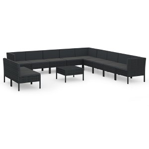 vidaXL Garden Lounge Set Patio Sectional Sofa Couch Outdoor Poly Rattan Black - 1 of 4