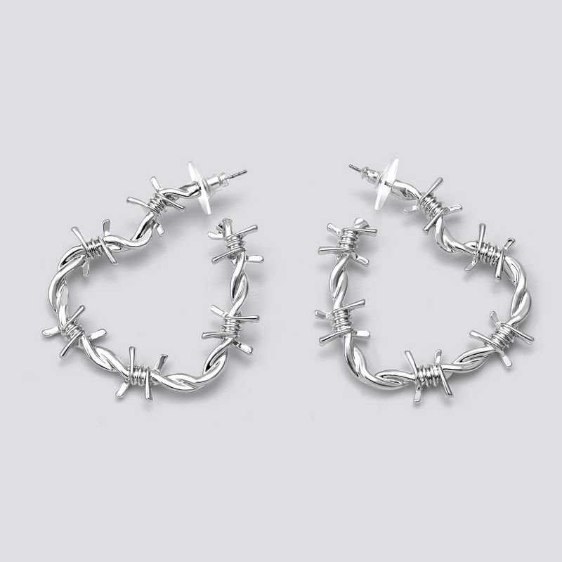 Barbed Wire Heart Hoop Earing - Wild Fable™ Silver, 1 of 12