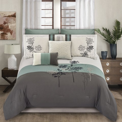 Комплект постельного белья Riverbrook Home Emilie Queen, 8 предметов, айвори/серый/синий