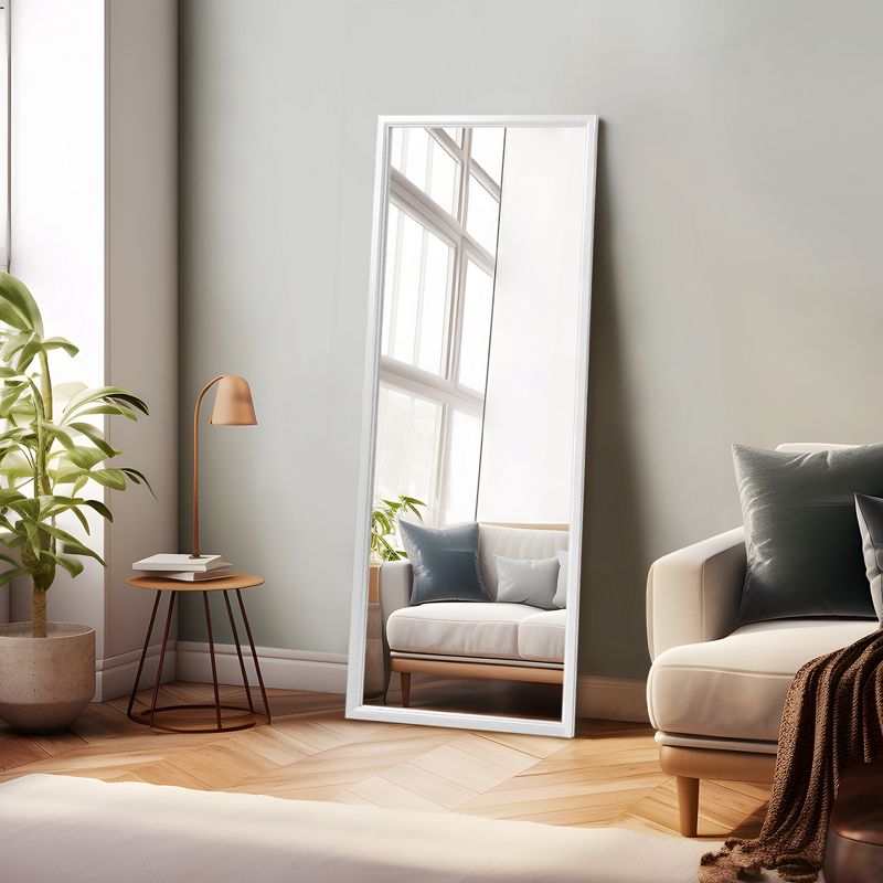 Neutypechic Wooden Framed Rectangle Full Length Door Mirror Decorative Wall Mirror - 47"x16", White, 5 of 8
